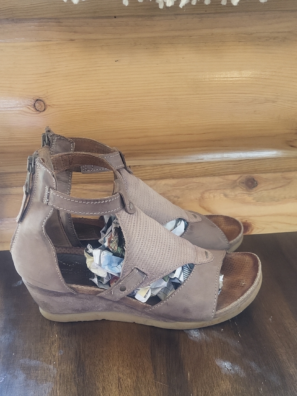 Women's Taupe Wedge Sandals - Comfortable Strappy Design
